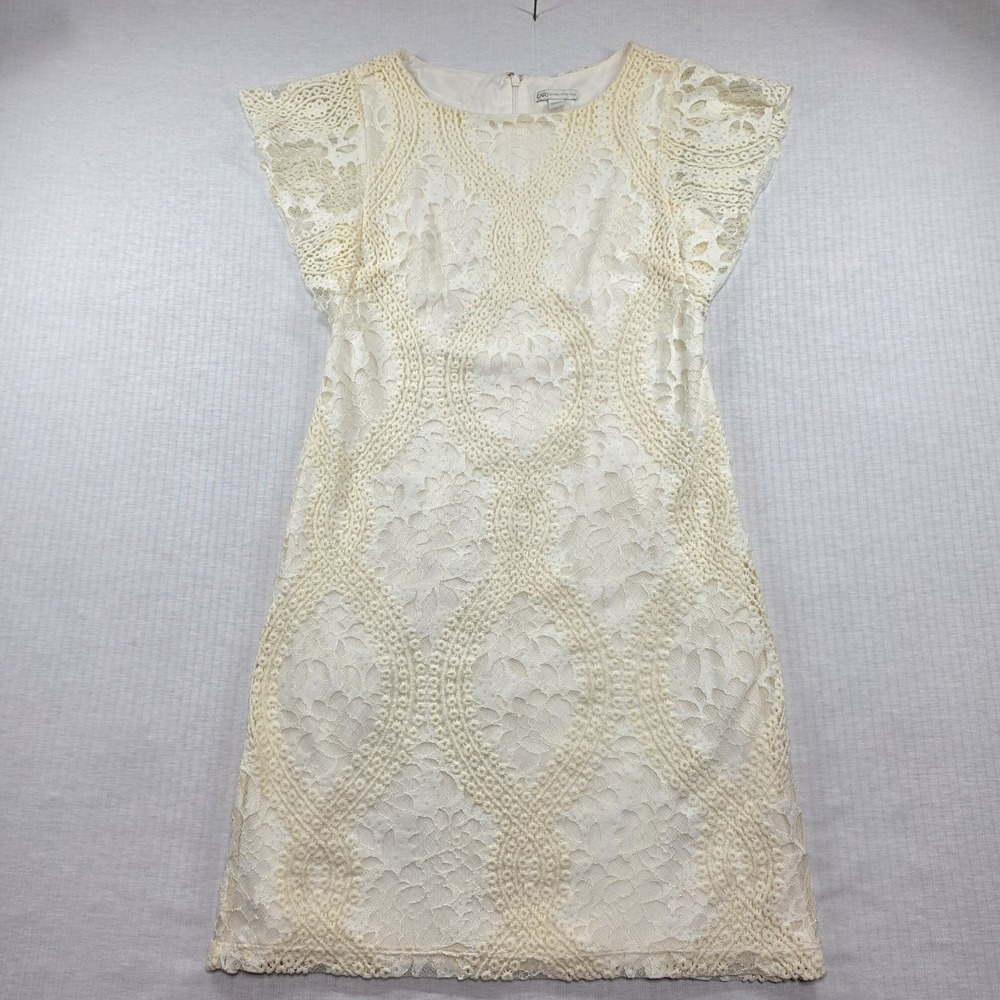CATO Ivory Cream Lace Flutter Sleeve Shift Dress Size 4 Boho Cottagecore Bridal